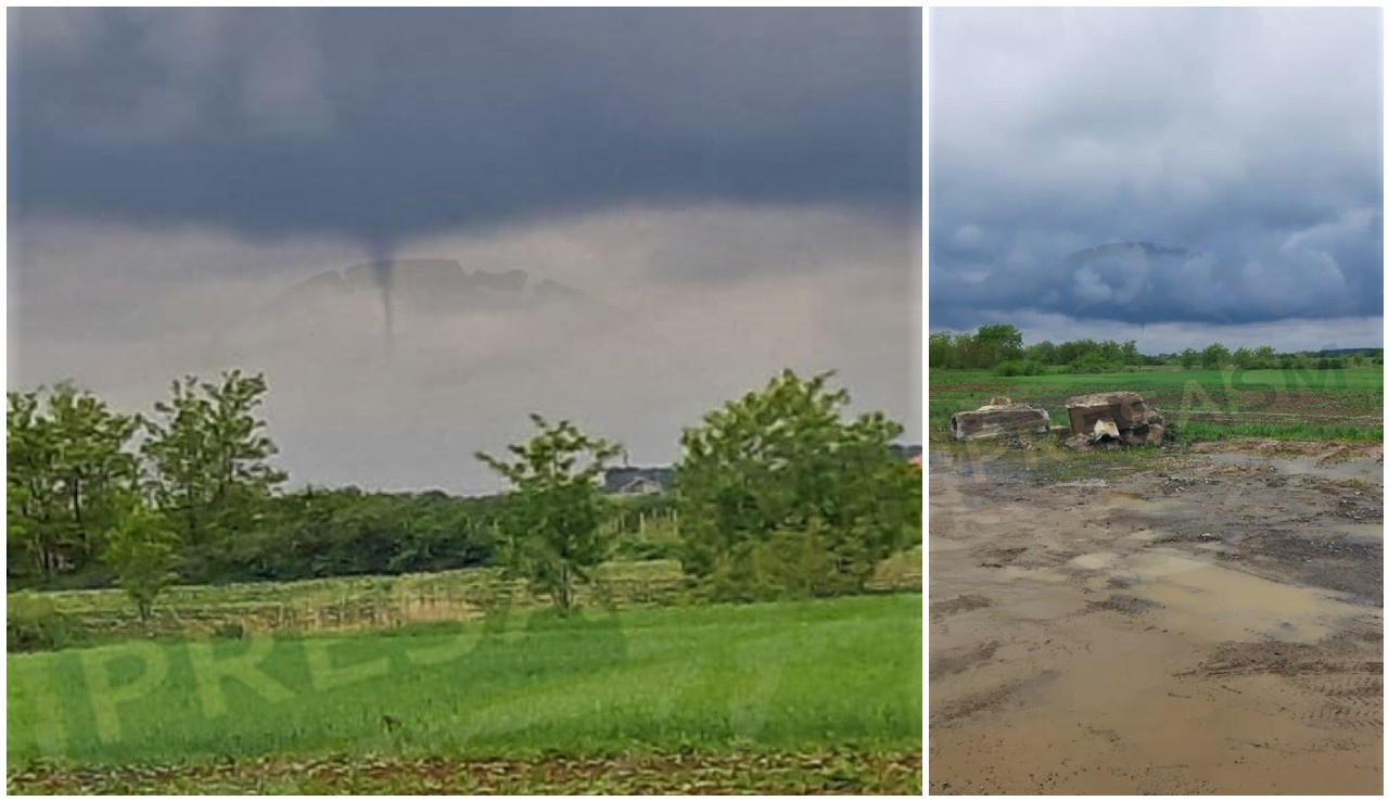 FOTO. Fenomen neobișnuit pe cerul Sătmarului. Nor-pâlnie deasupra municipiului