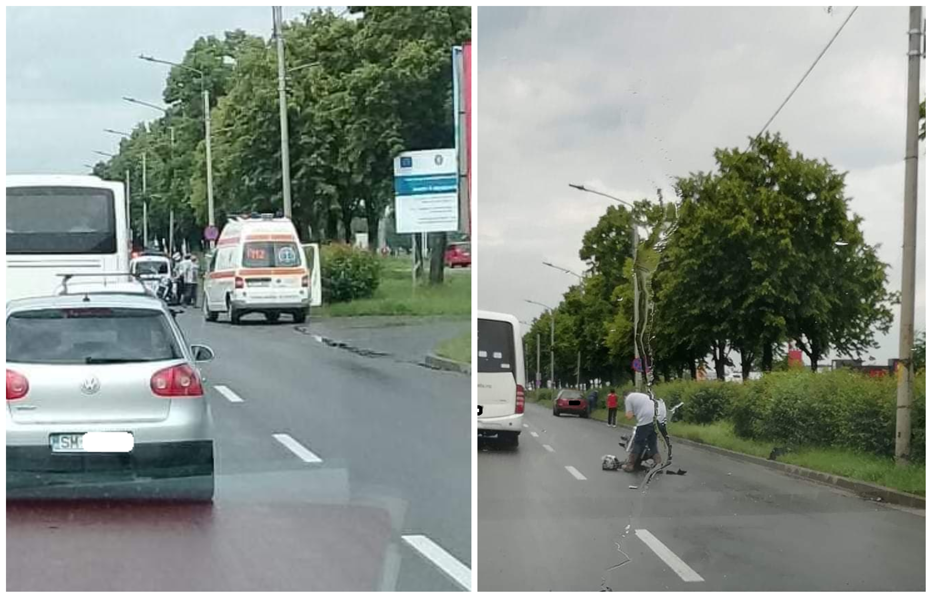 FOTO. Mopedist lovit de o mașină pe Drumul Careiului. Circulație a fost restricționată pe o bandă