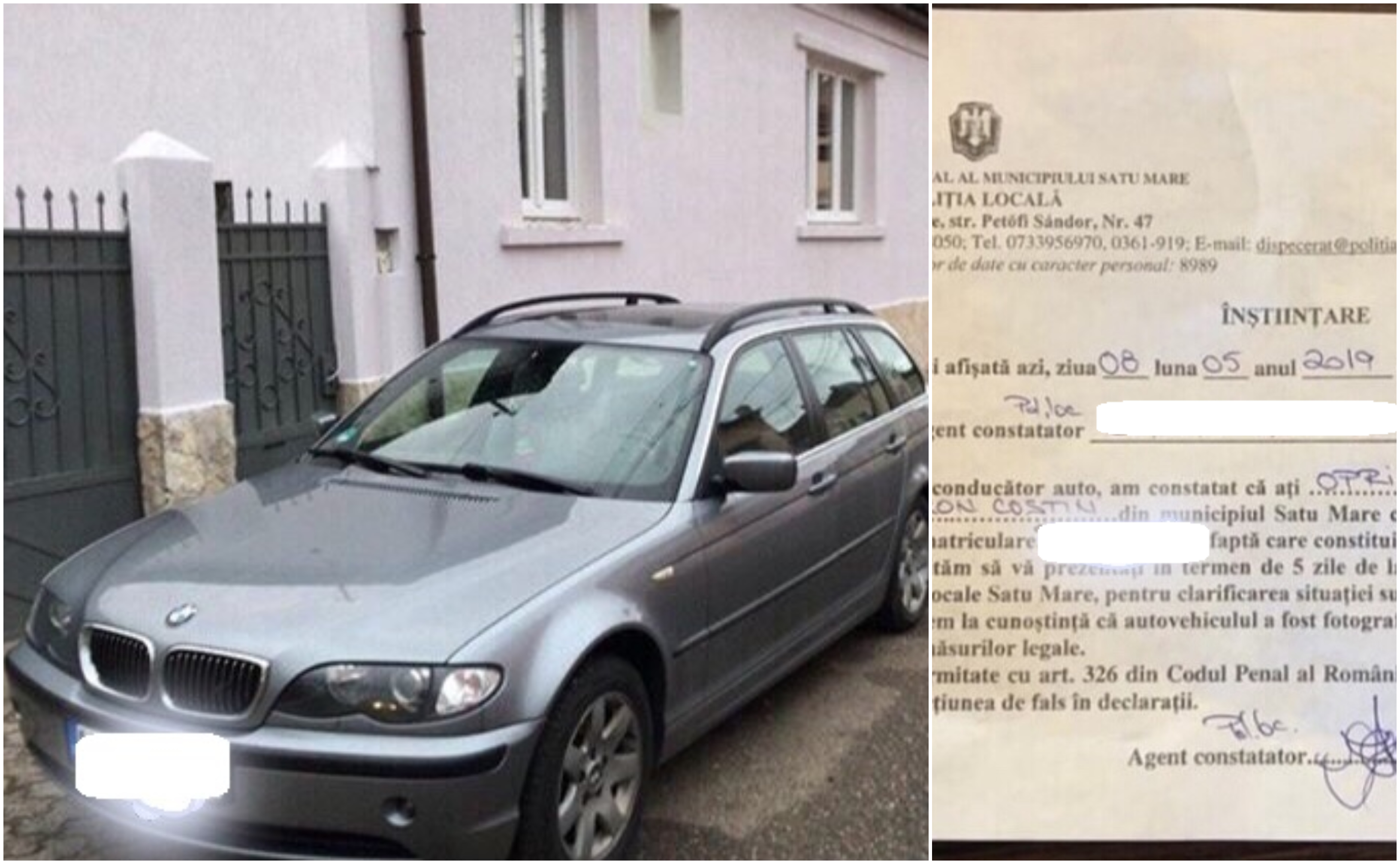 FOTO. Un sătmărean acuză că i s-a ridicat mașina din fața propriei case. Și-a blocat singur intrarea