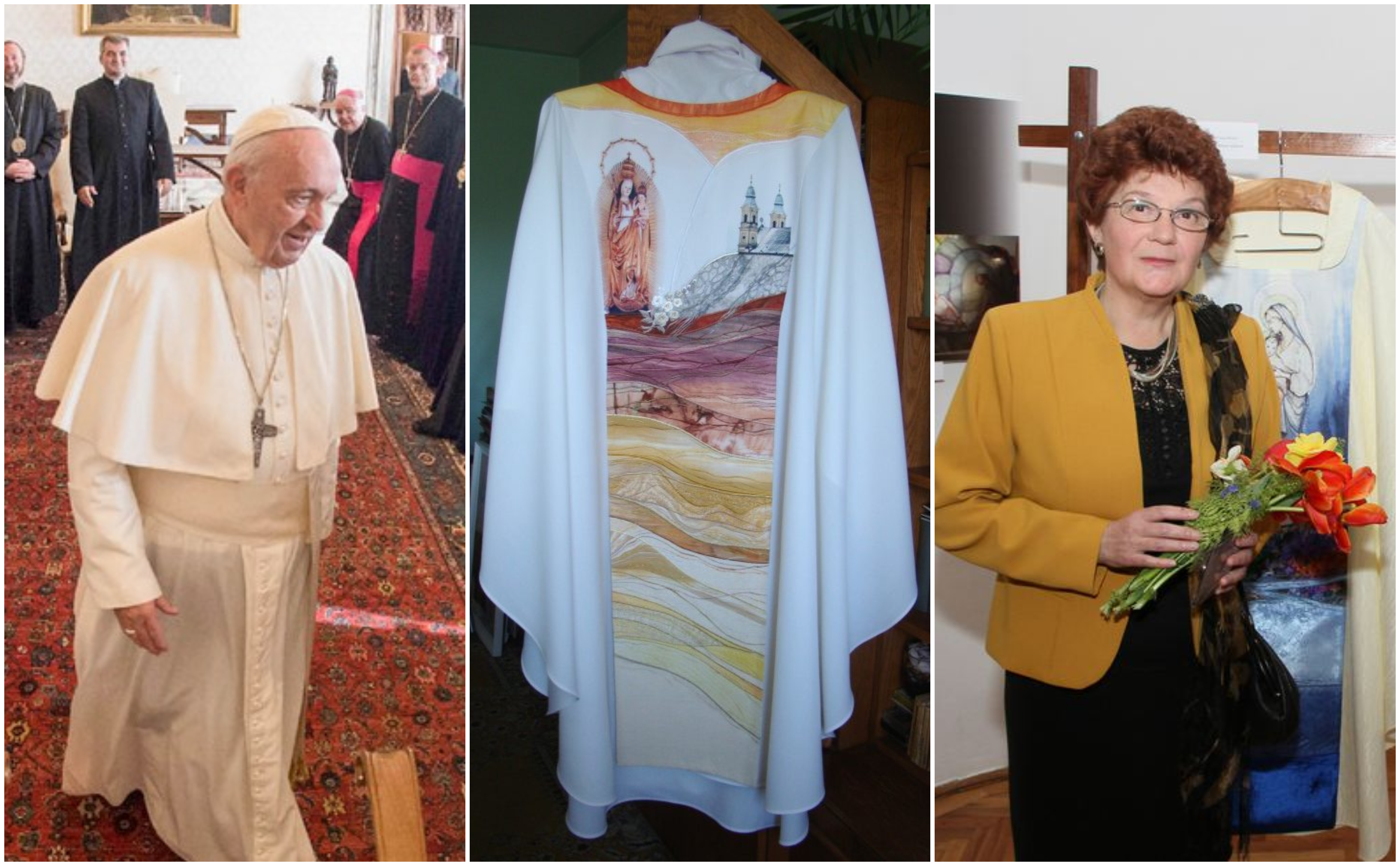 FOTO/VIDEO. Acesta este veșmântul purtat sâmbătă de Papa Francisc. Creat de o sătmăreancă