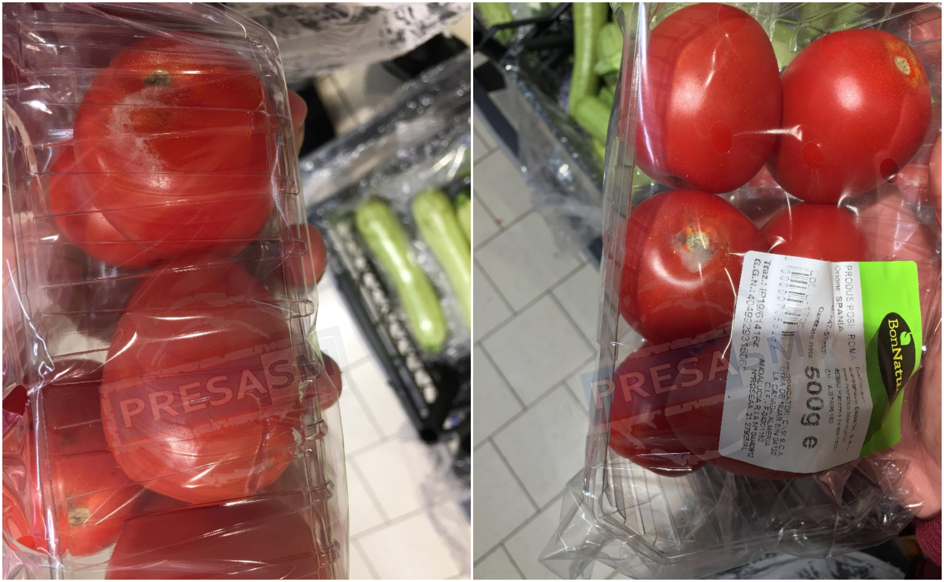 FOTOGALERIE. Ofertă ”specială” în supermarket. Roșii cu mucegai de Spania. Ofertă de ratat