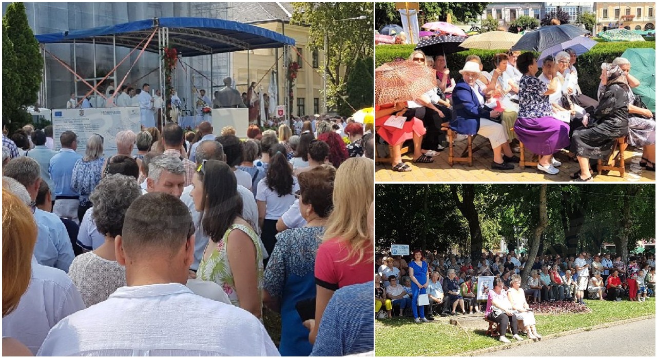 FOTO/VIDEO. Mii de credincioși au umplut centrul Sătmarului. Slujbă în fața Catedralei Romano-Catolice