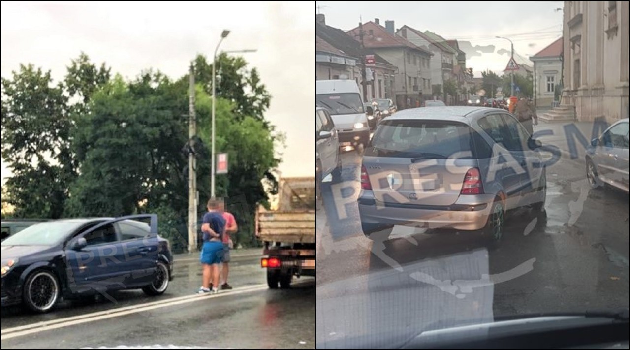FOTO. Mașină lăsată în mijlocul drumului în Satu Mare și accident pe Podul Decebal