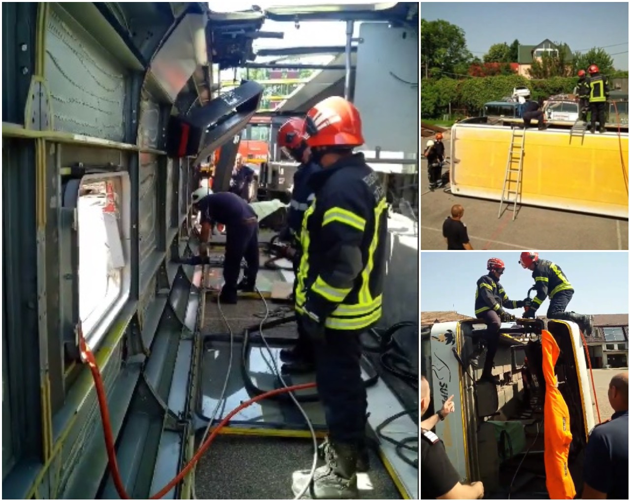 VIDEO. Pompierii sătmăreni, mereu pregătiți. Descarcerarea unor "victime" dintr-un autobuz (Simulare)