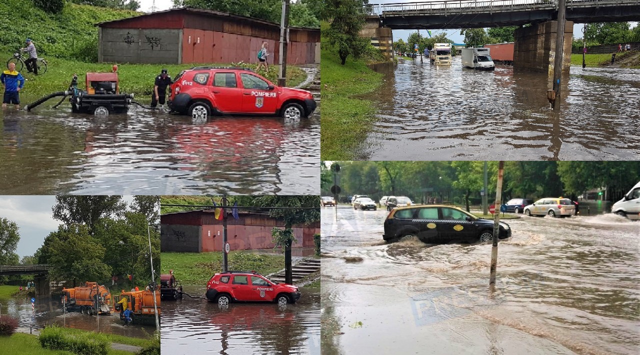 FOTO/VIDEO. Drumuri și subsoluri de bloc inundate. Copaci căzuți, pompierii în alertă