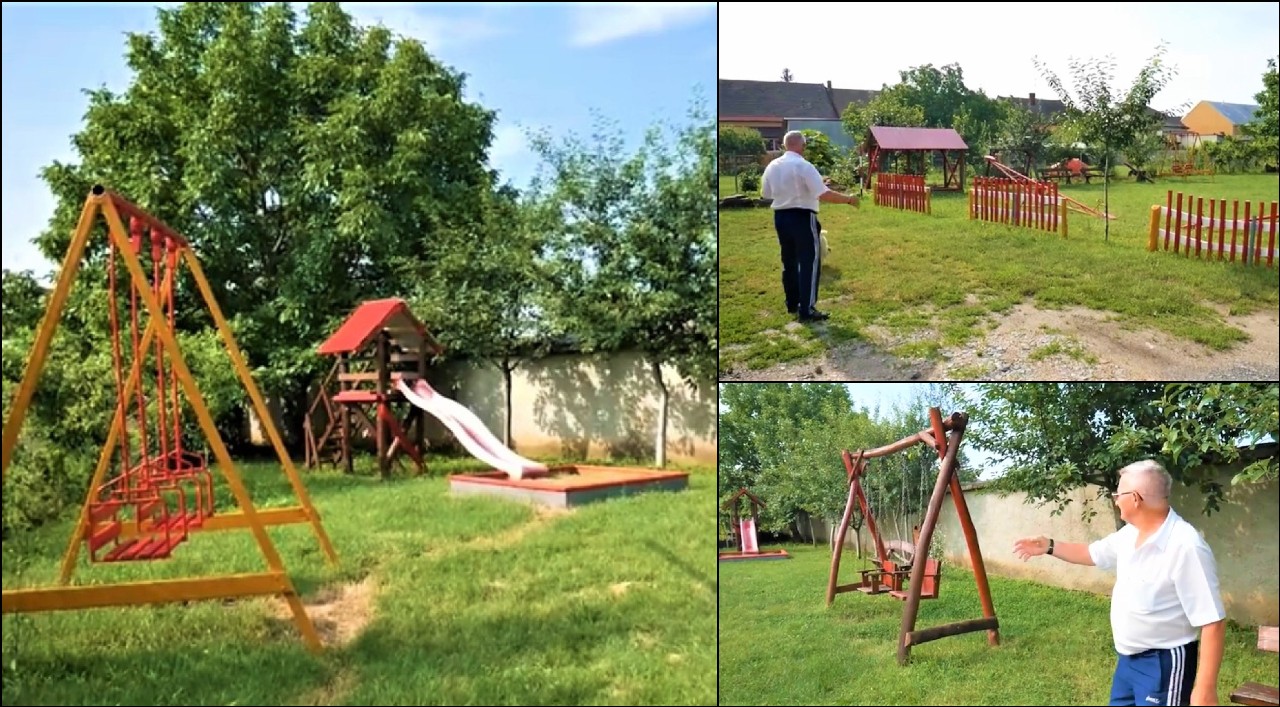 FOTO/VIDEO. Povestea pensionarului din Carei care reabilitează gratuit locurile de joacă