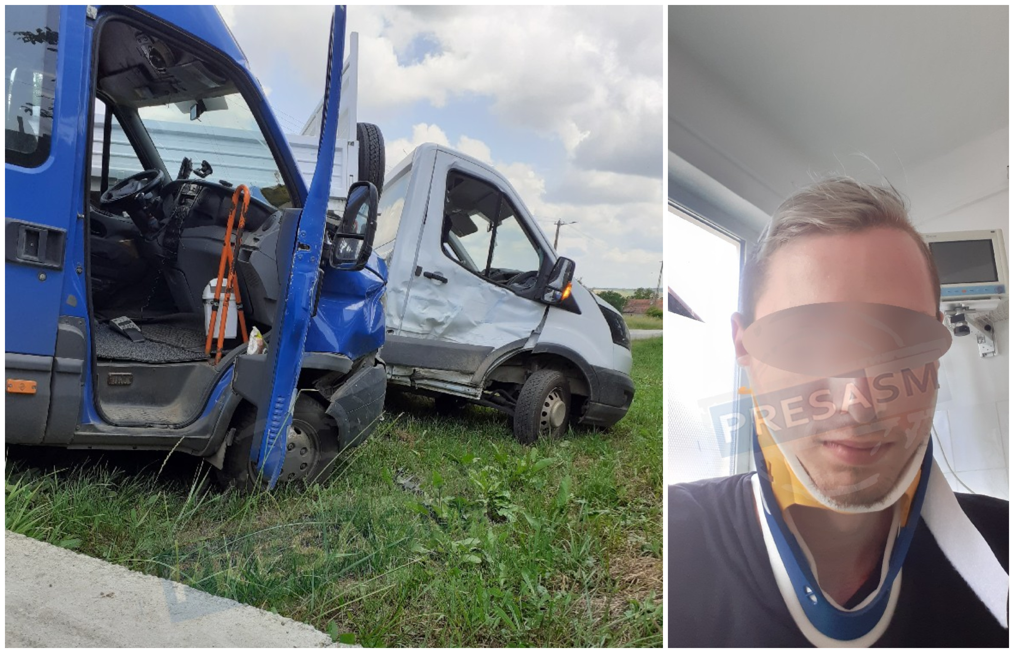 FOTO. Microbuz cu pasageri, lovit de o autoutilitară în județ. Mai multe victime la Urgențe