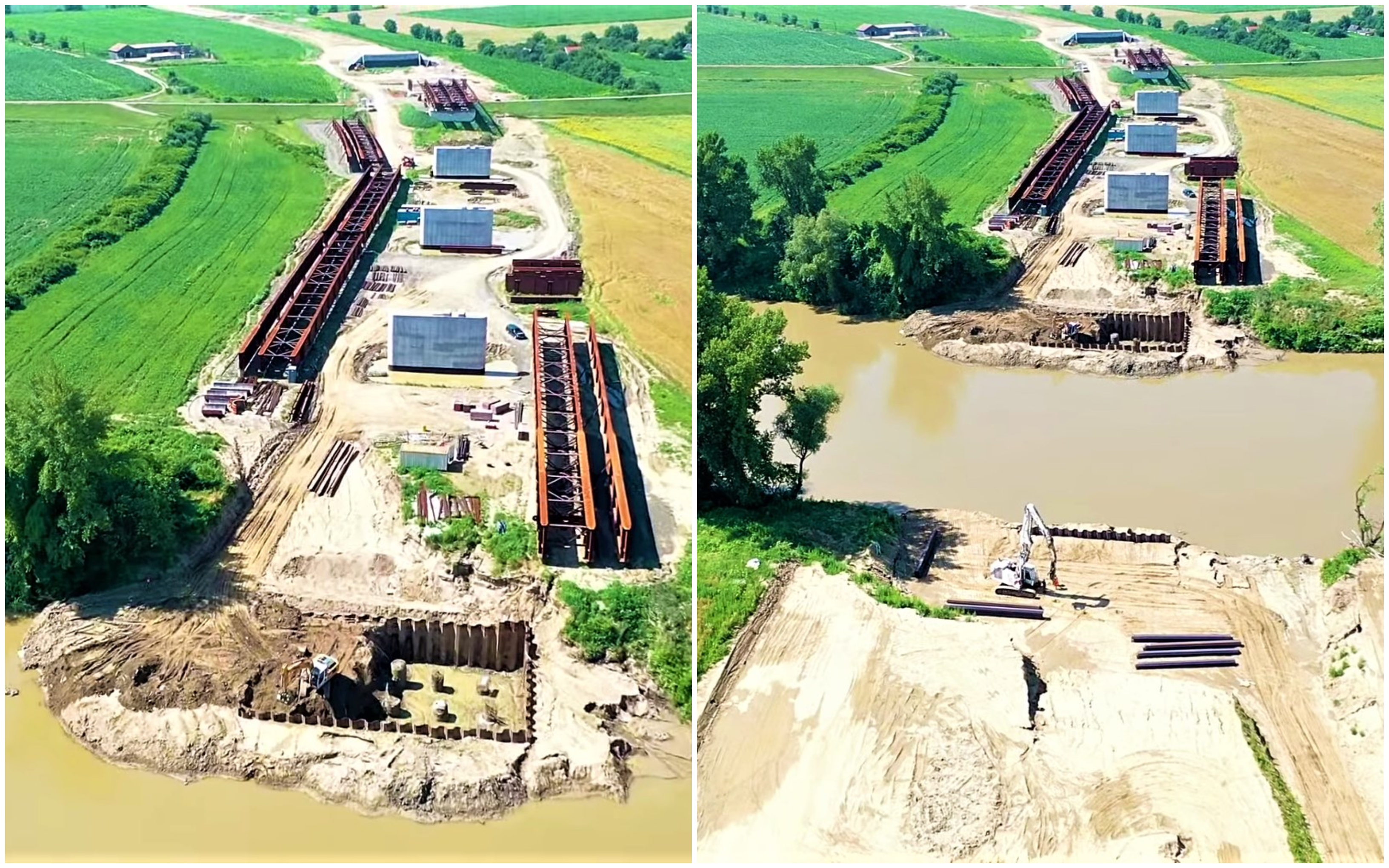 FOTO/VIDEO. Podul peste Someș, din municipiul Satu Mare, prinde contur! Baza este gata