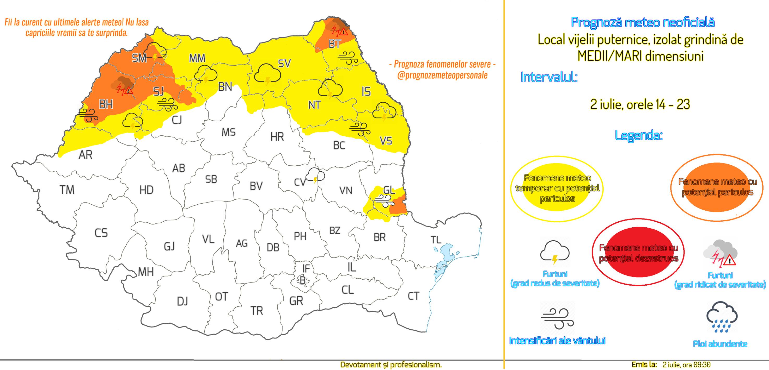 Severe Weather Alert: Posibile căderi de grindină de dimensiuni medii și mari în județ