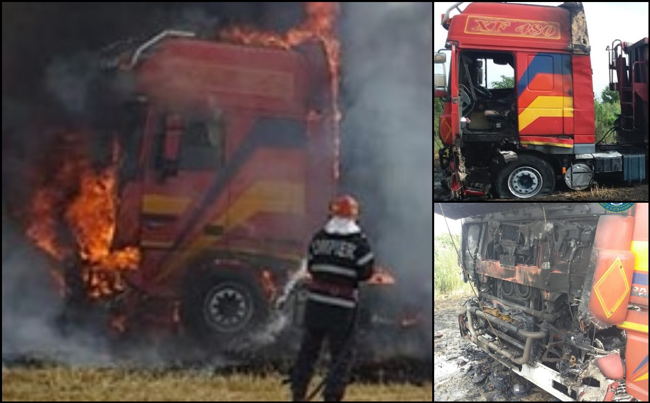 FOTO. Autotren în flăcări, în Satu Mare. Două autospeciale trimise la locul incidentului