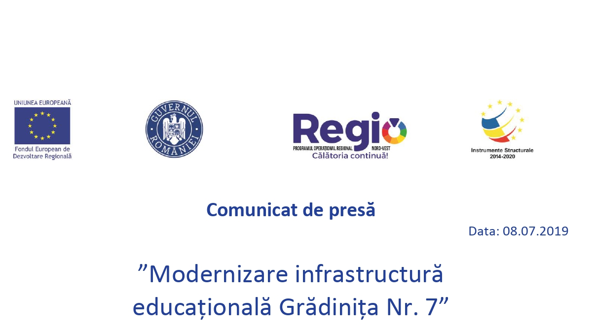 Proiect REGIO. Modernizare infrastructură educațională Grădinița Nr. 7