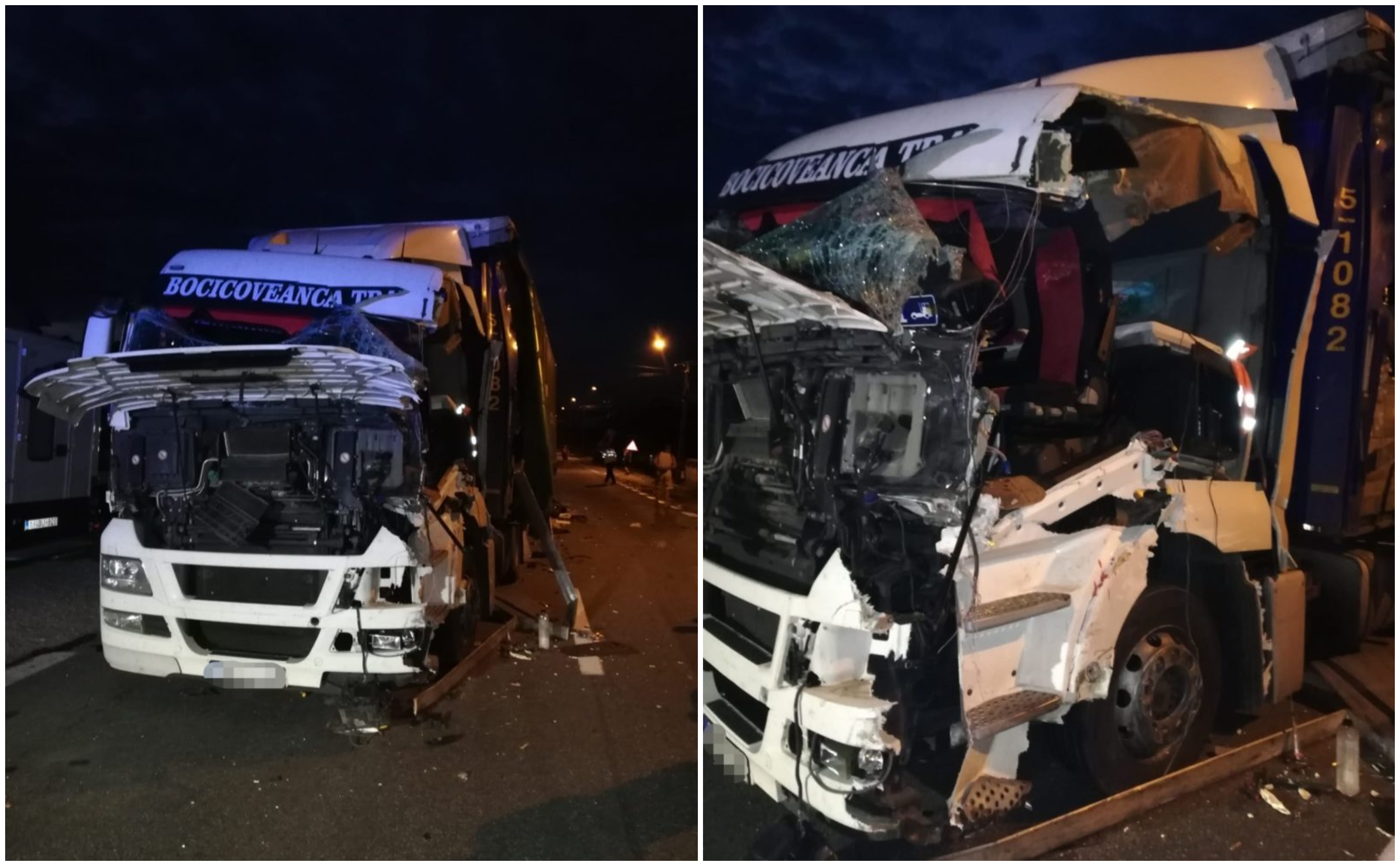 FOTO. Sătmărean, rănit într-un accident grav. Impact între două TIR-uri