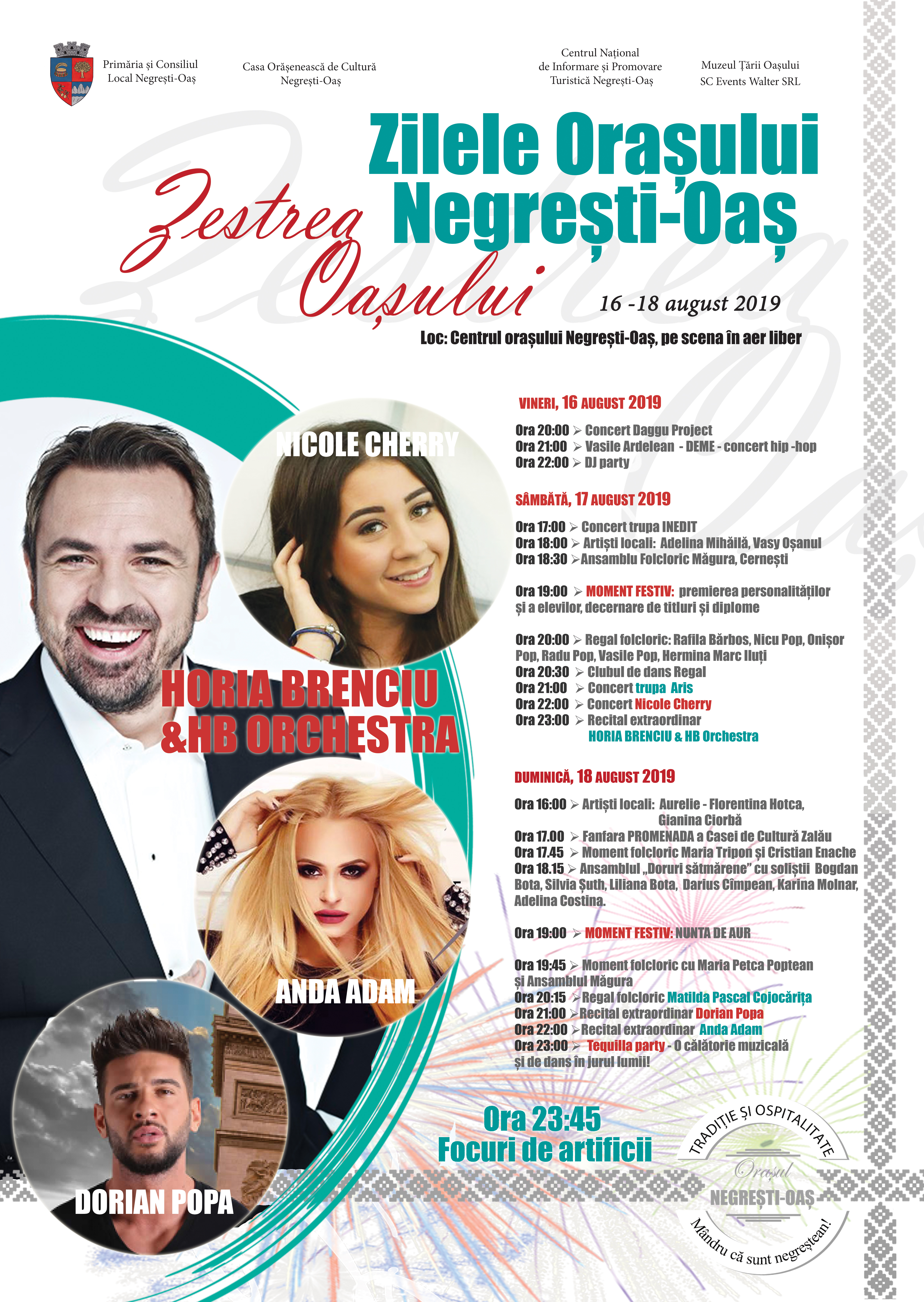 PROGRAM. Artiști de top la Zilele Negrești-Oaș. Horia Brenciu&HB Orchestra, Anda Adam, Nicole Cherry și Dorian Popa