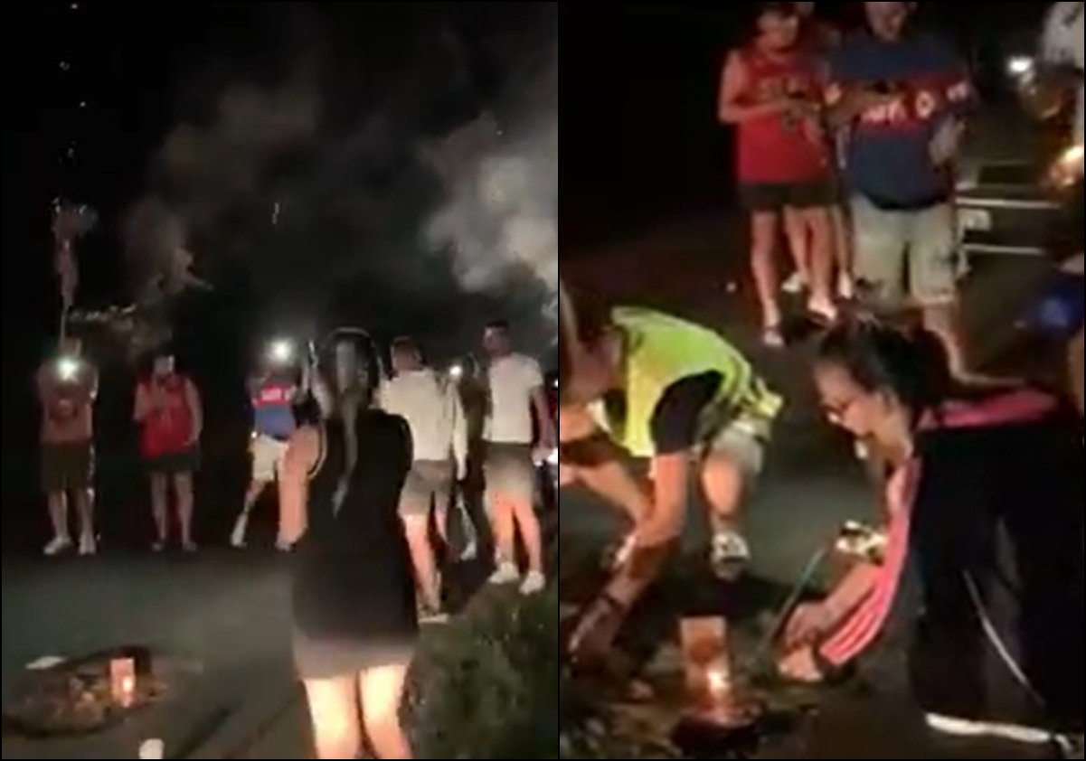 VIDEO. Aniversare inedită a unei gropi! Tinerii au sărbătorit cu tort, șampanie și focuri de artificii