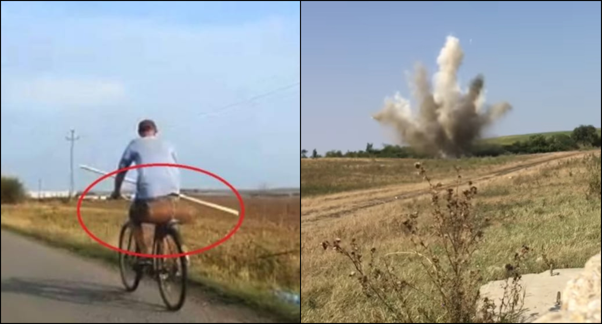 FOTO/VIDEO. A găsit o bombă și a dus-o acasă, cu bicicleta. A explodat ulterior