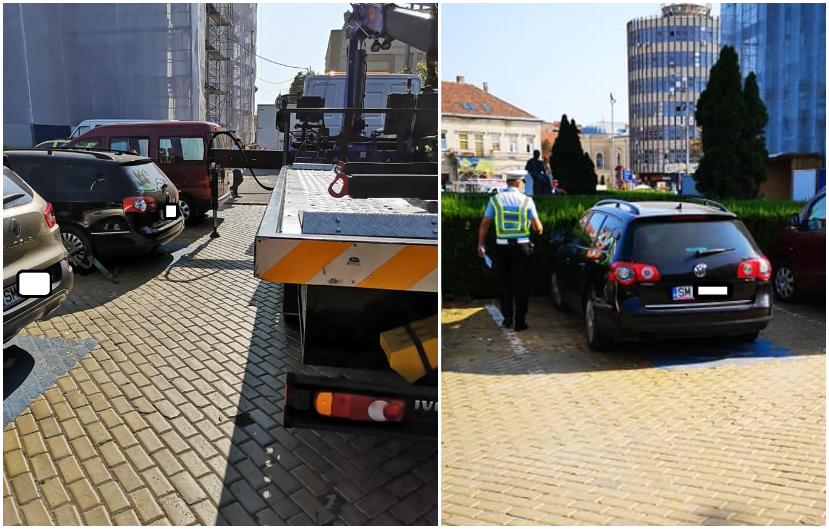 FOTO. Mașinile presupușilor falși handicapați, ridicate în centrul municipiului Satu Mare