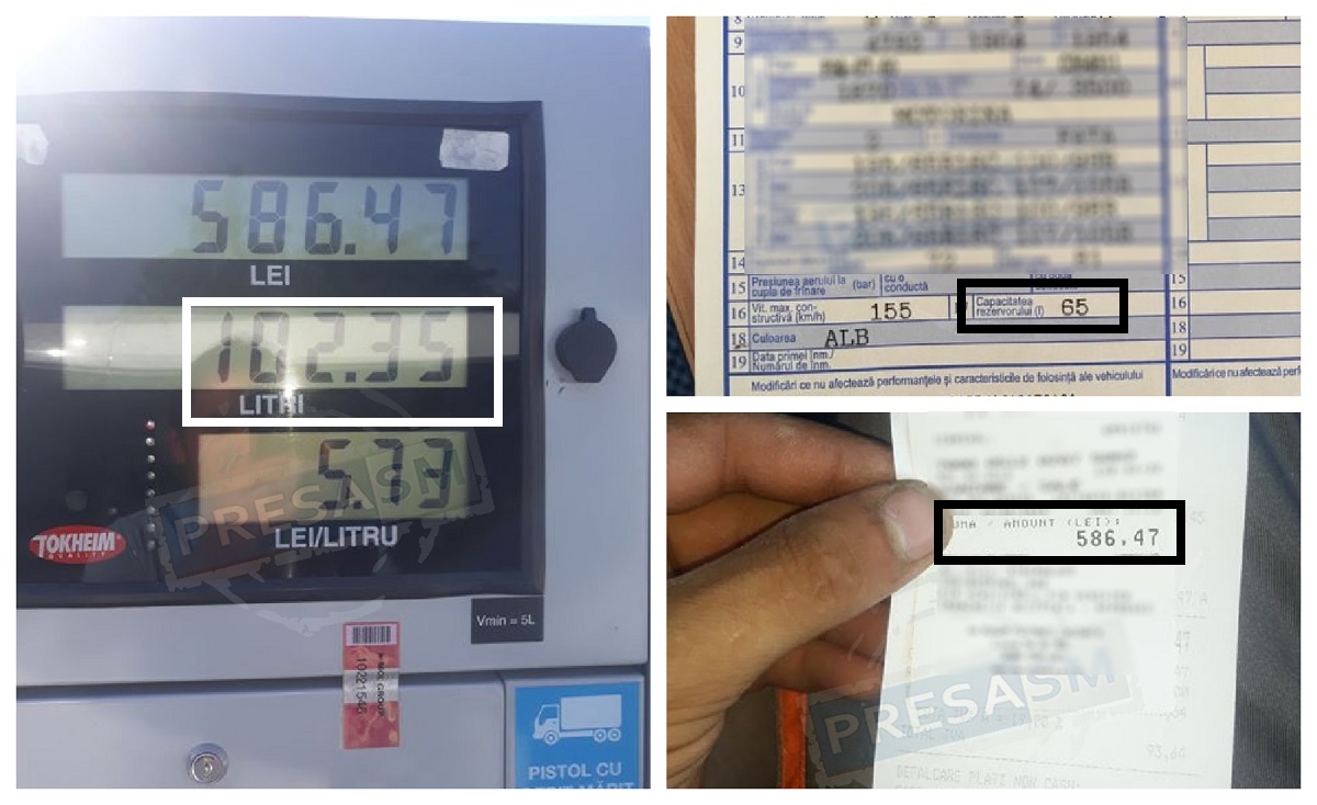 FOTO. Sătmăreni țepuiți la benzinărie?! 102 L într-un rezervor de 65 L. Ce spun reprezentanții stației