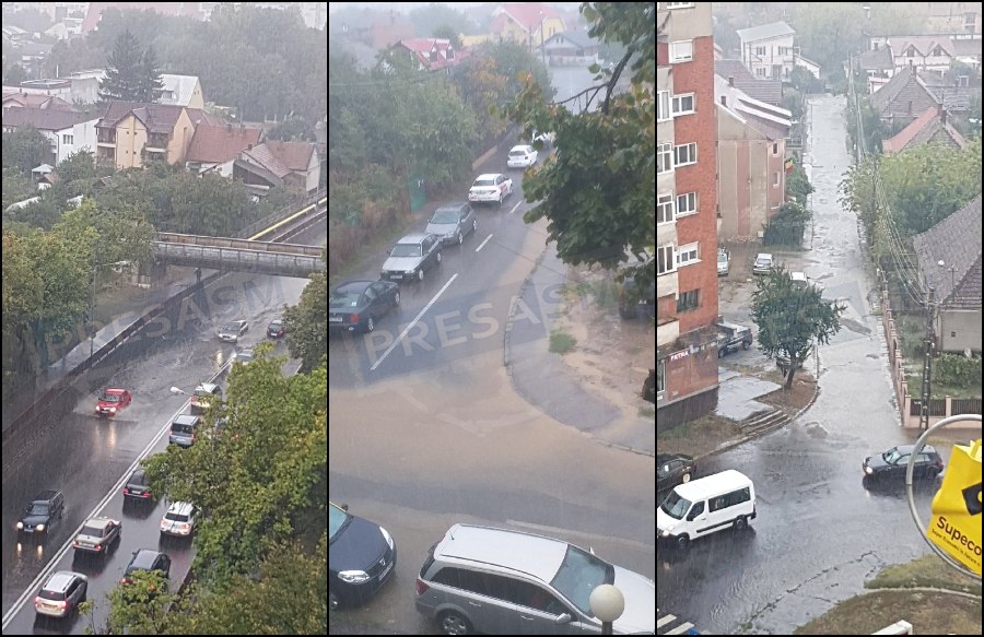 FOTO/VIDEO. Străzi sub ape în municipiul Satu Mare. Ploaia a pus probleme