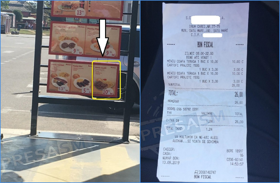 Sătmăreni nemulțumiți: meniu la zece lei sau la 13 lei?! Ofertă neclară