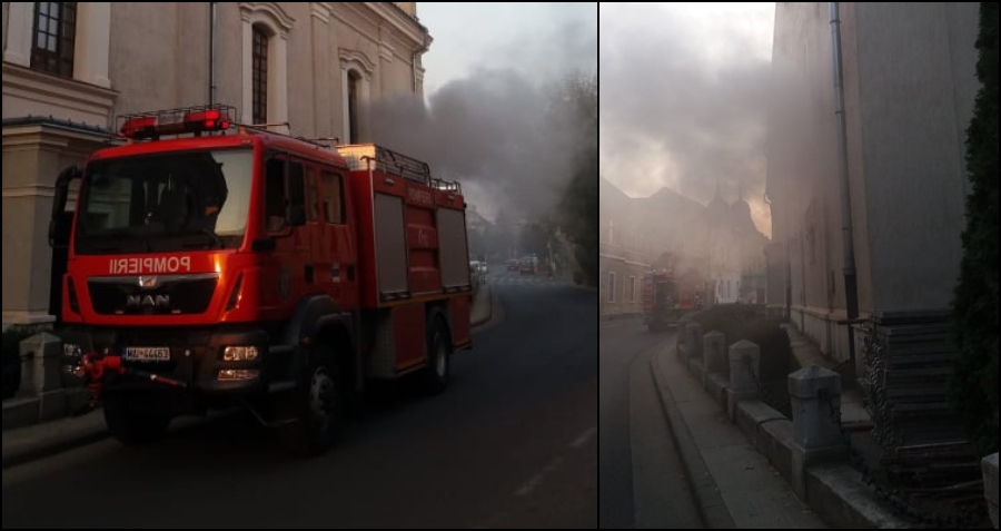 FOTO/VIDEO. Incendiu la o biserică din centrul Sătmarului. Intervin pompierii