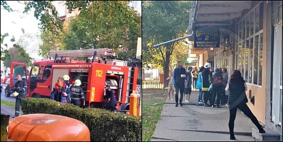 FOTOGALERIE. Incendiu la un magazin din Soarelui. Intervin pompierii, oameni evacuați