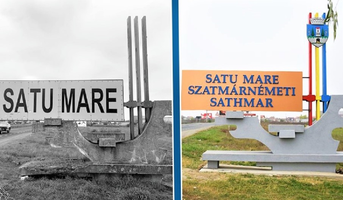 FOTO. Înainte și după. Totemurile de la intrările în Satu Mare, reabilitate