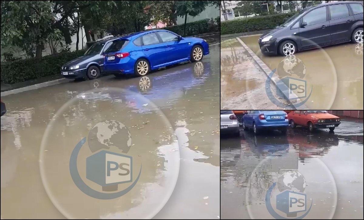 VIDEO. Parcarea dintr-un cartier, sub ape, după o ploaie de câteva zeci de minute
