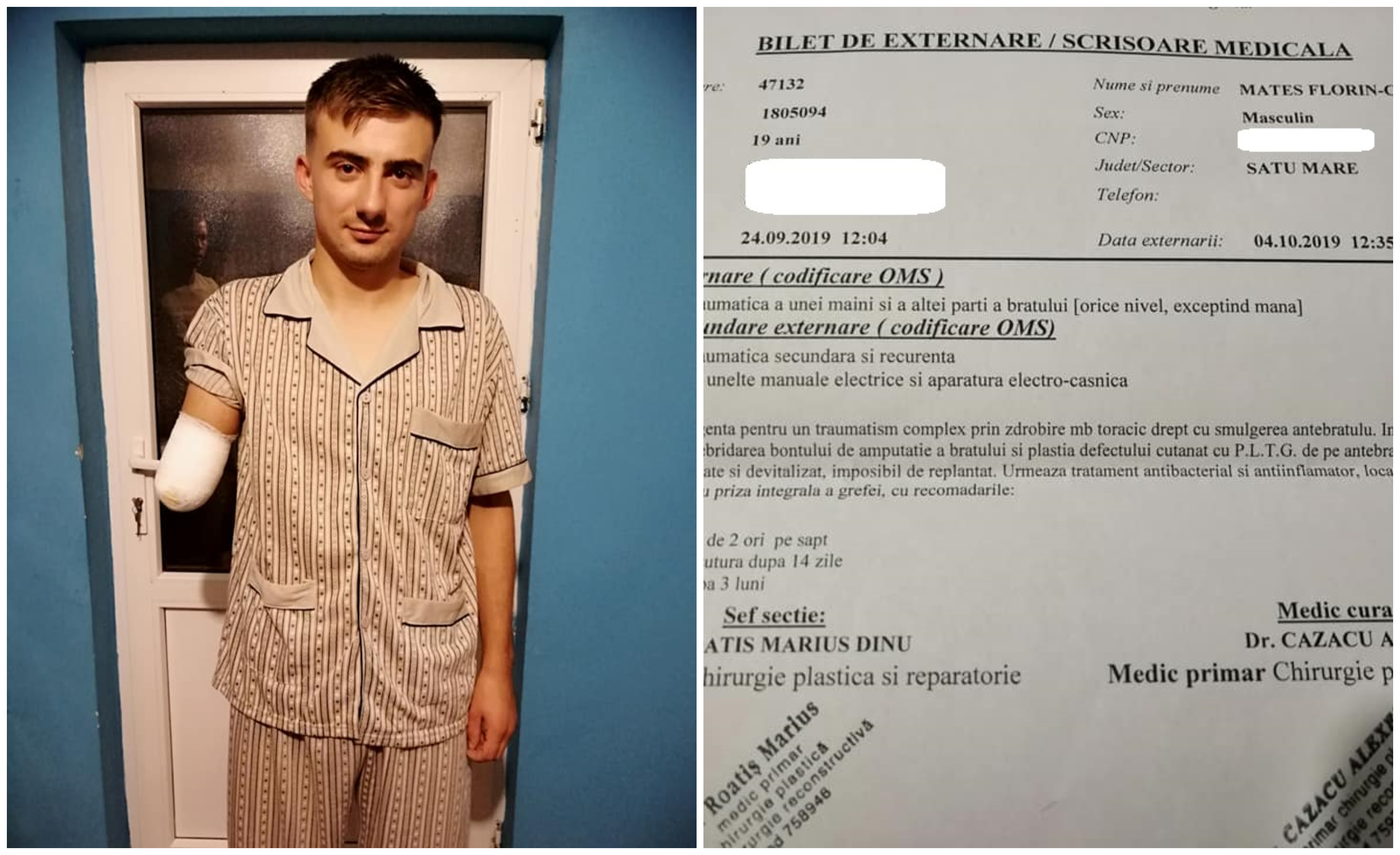 Eforturi pentru ajutorarea lui Florin, tânărul rămas fără un braț după un accident