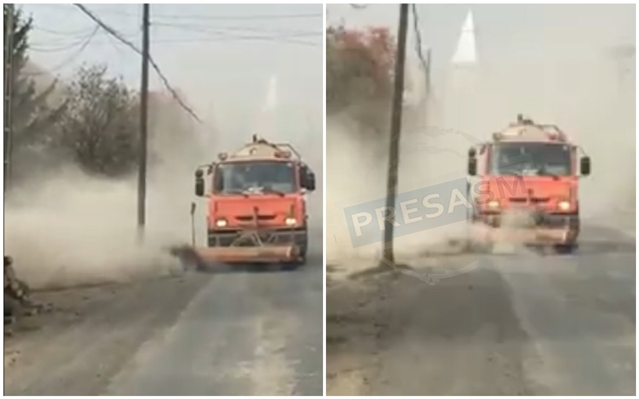 VIDEO. Camionul ”groazei”. Utilajul de făcut praf și atmosferă irespirabilă