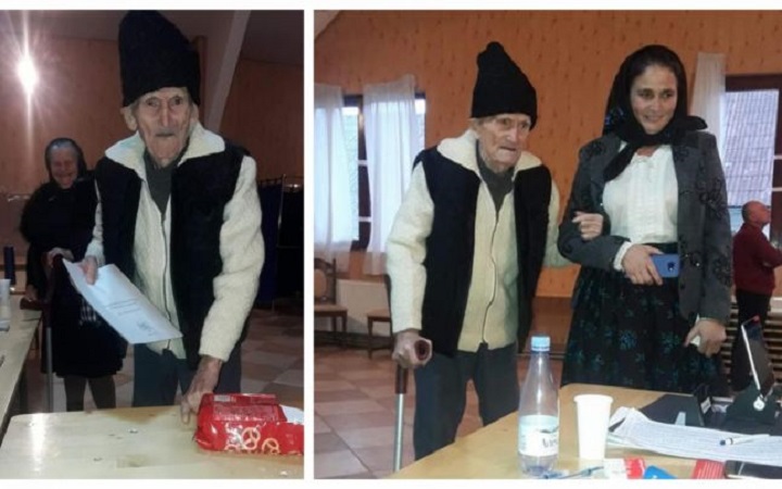 FOTO. Nea Ioan (100 de ani), veteran-erou, eforturi să voteze. Luptă pentru viitorul tinerilor!