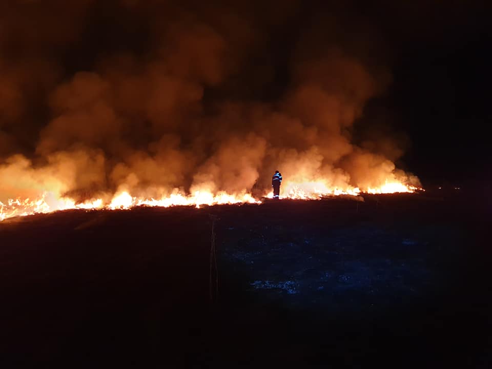 FOTO/VIDEO. Incendiu de amploare între Carei și Satu Mare. DN19, luminat în noapte
