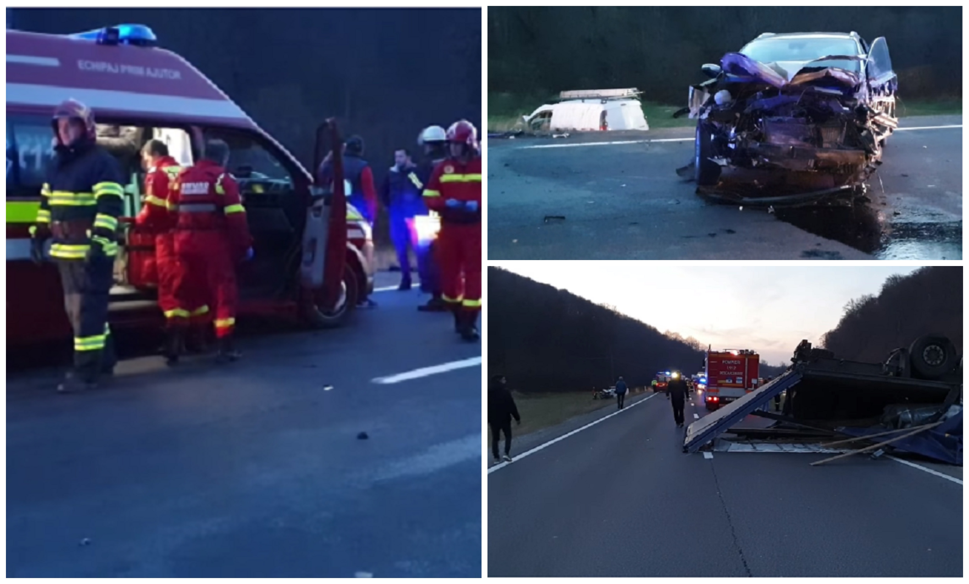FOTO/VIDEO. Impact frontal între un TIR (cu butelii) și o mașină. Sătmăreni, printre victime