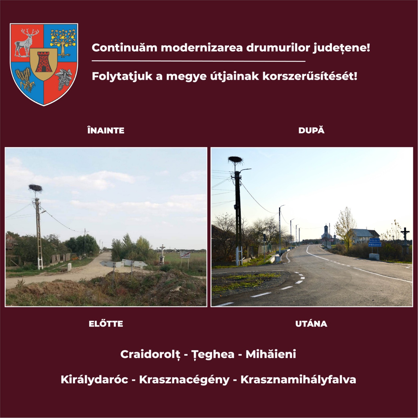 FOTO. ÎNAINTE și DUPĂ. Transformarea unui drum catastrofal din județul Satu Mare