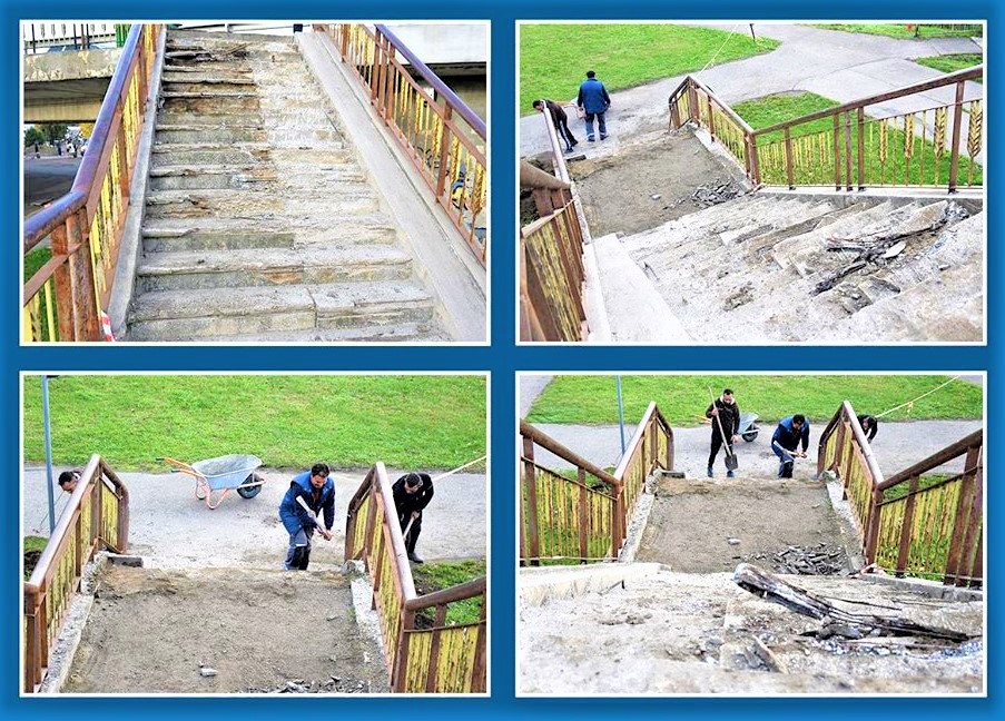 FOTO. Se repară treptele pe podul Decebal. Primăria a preluat lucrările