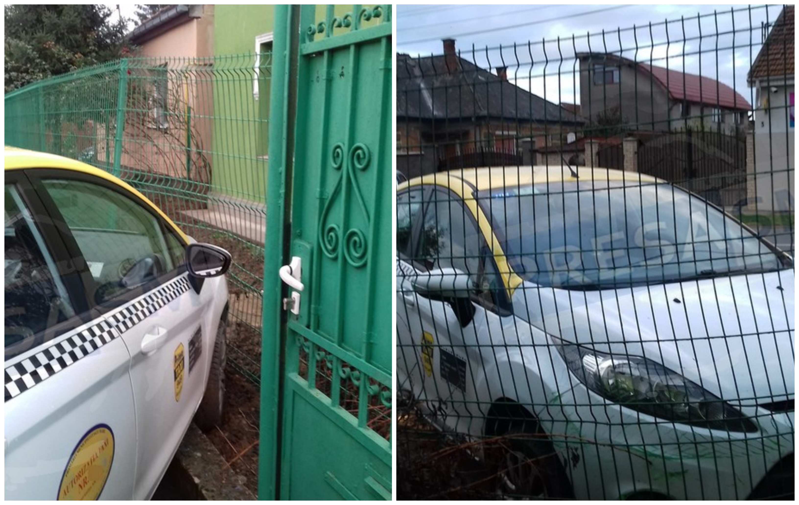 FOTOGALERIE. Taximetru oprit în gardul unei case, în municipiul Satu Mare