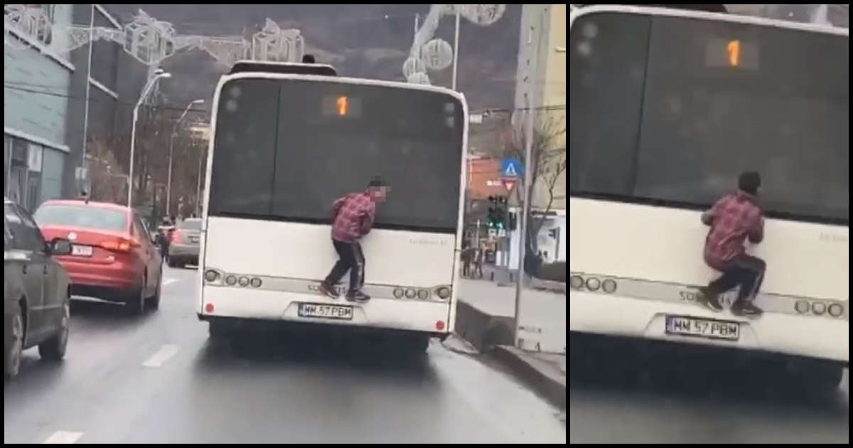 VIDEO. Imagini incredibile. Un copil s-a agățat de autobuz și s-a pus în pericol