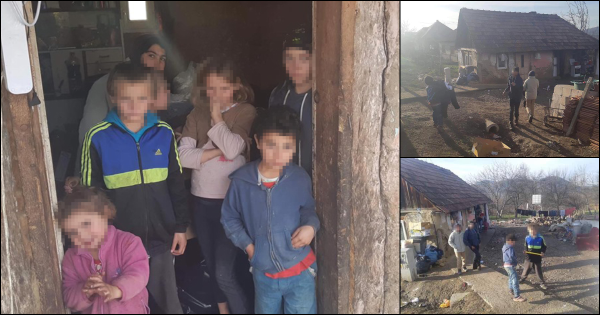 FOTO. Cu tatăl paralizat, 7 copilași se zbat în sărăcie, într-o căsuță dărăpănată