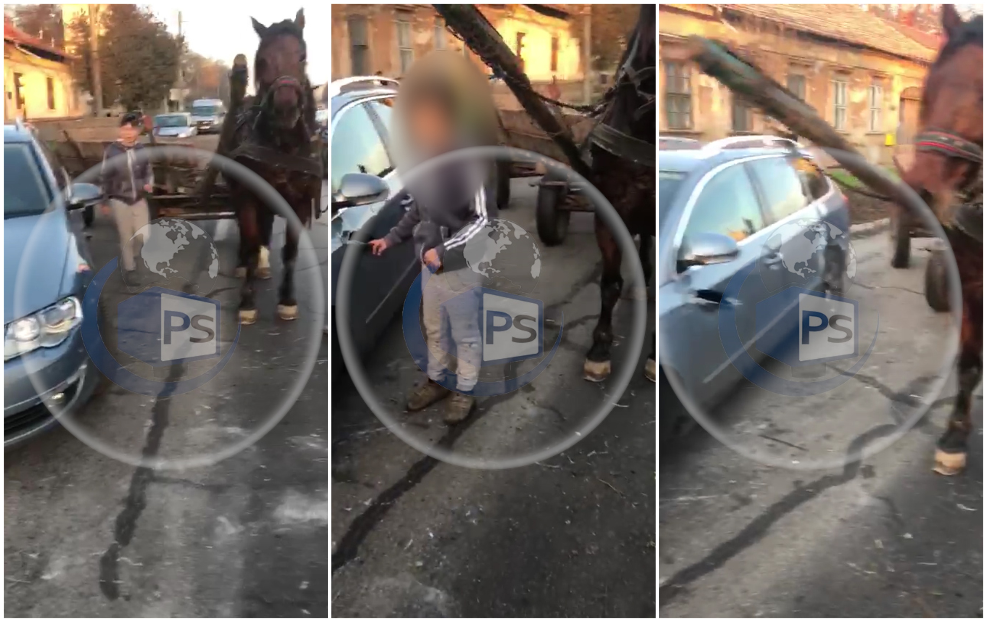 VIDEO. Un careian a intrat cu căruța într-o mașină. Accident pe DN 19