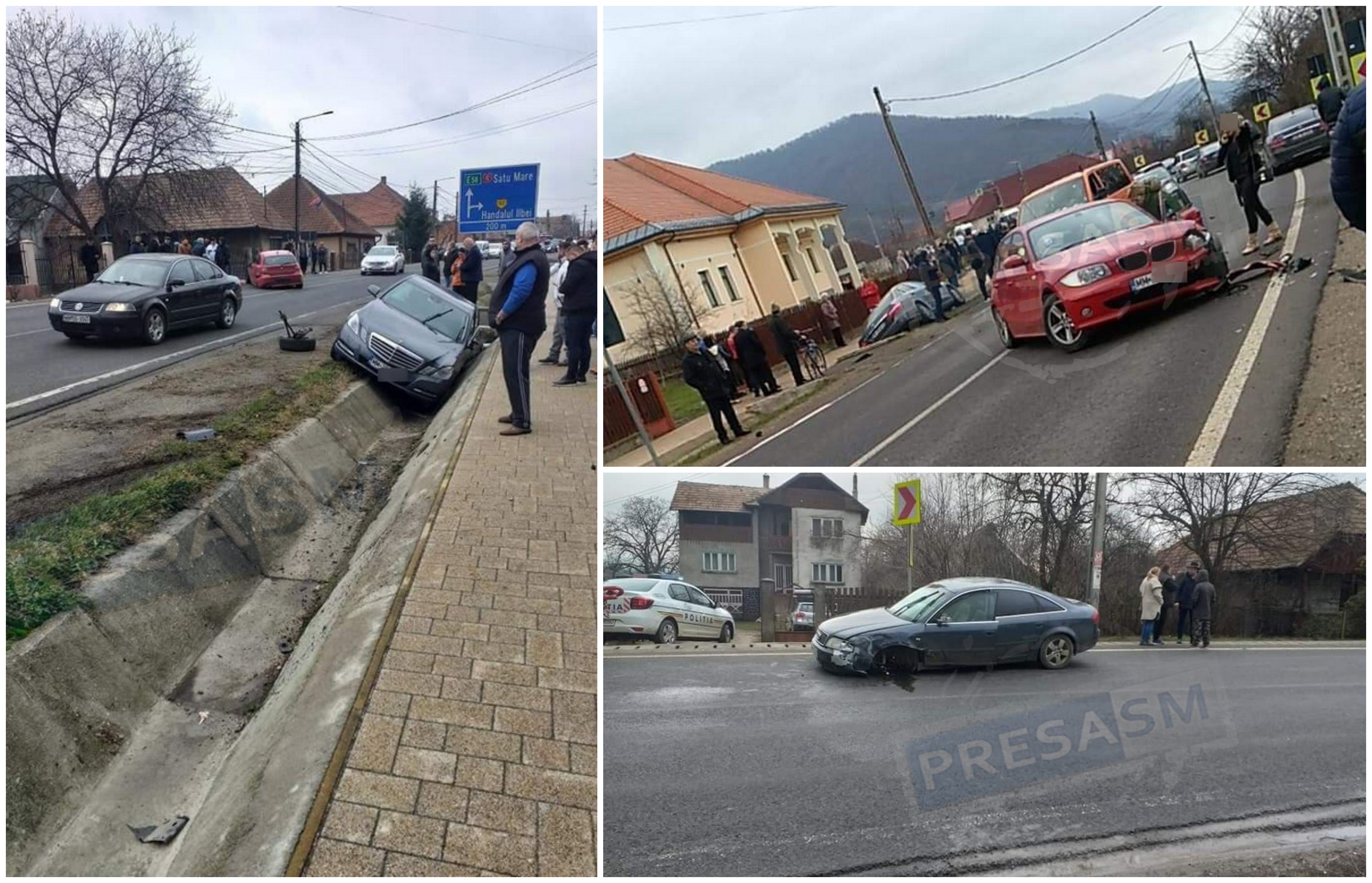 FOTO/VIDEO. Accident cu patru mașini, pe drumul dintre SM și BM. Șofer beat criță