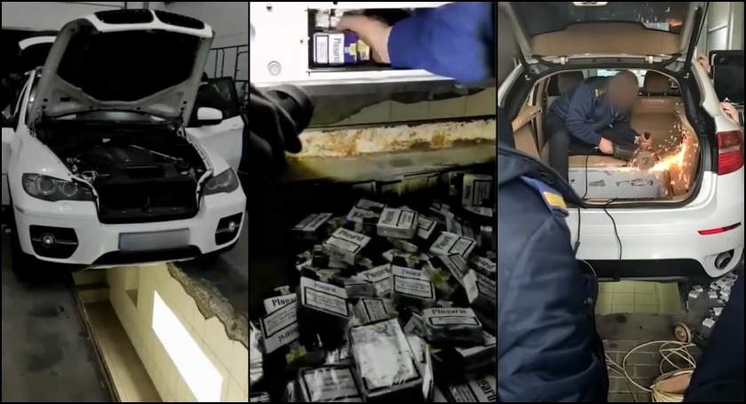 VIDEO. BMW X6, tăiat cu flexul de vameşi. O șoferiță a îndesat circa 100.000 de țigarete