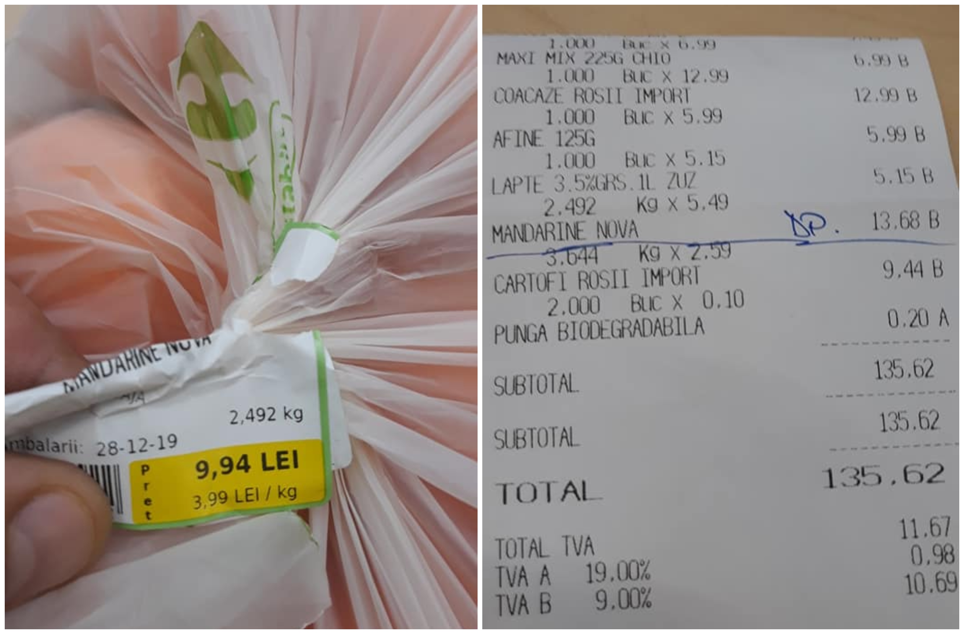 FOTO. Greșeală sau furt la un supermarket din Satu Mare?! Preț aproape dublu de la raft la casă