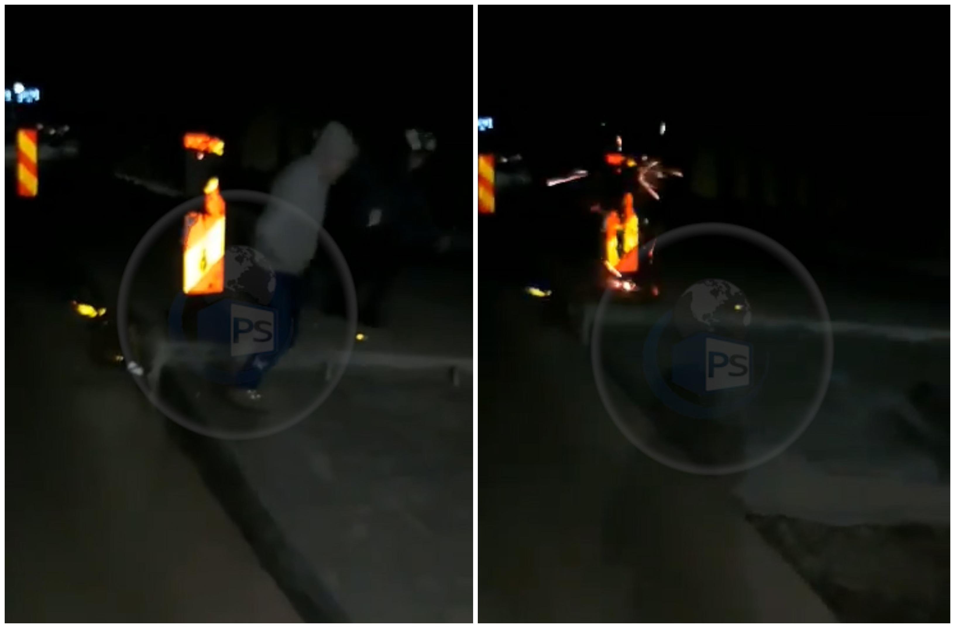 VIDEO. Distracție prostească: Tinerii pun petarde pe semnele de circulație