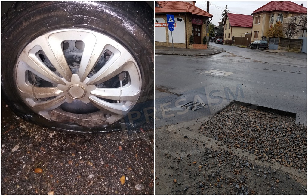FOTO/VIDEO. Cadou de Crăciun în Satu Mare: roți distruse, gropi nesemnalizate!