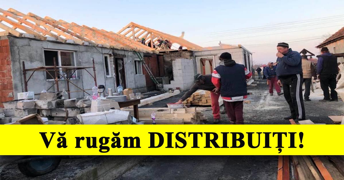 FOTO. Minunea din județ! Zeci de oameni refac casa distrusă a unei familii