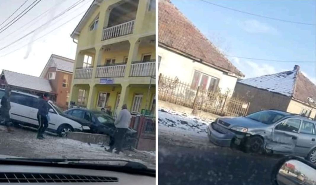 FOTO. Accident în lanț în județ! Două mașini s-au oprit într-un cap de pod