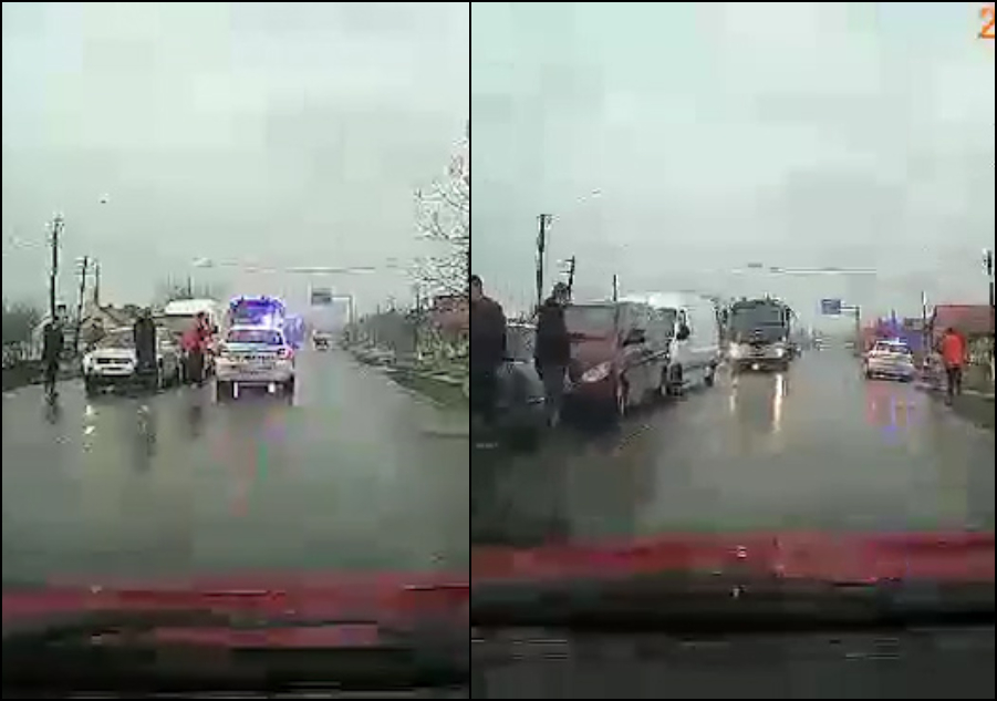 VIDEO. Accident în lanț, pe DN 19, în Botiz. Un autoturism și două dube au intrat în coliziune