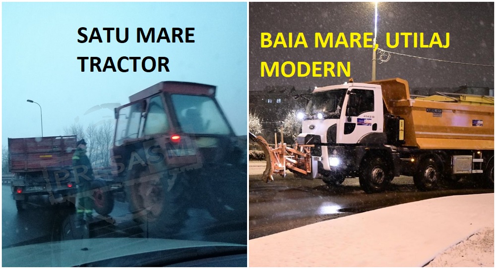 FOTO. Deszăpezire cu tractorul la Satu Mare. Utilaje moderne la Baia Mare