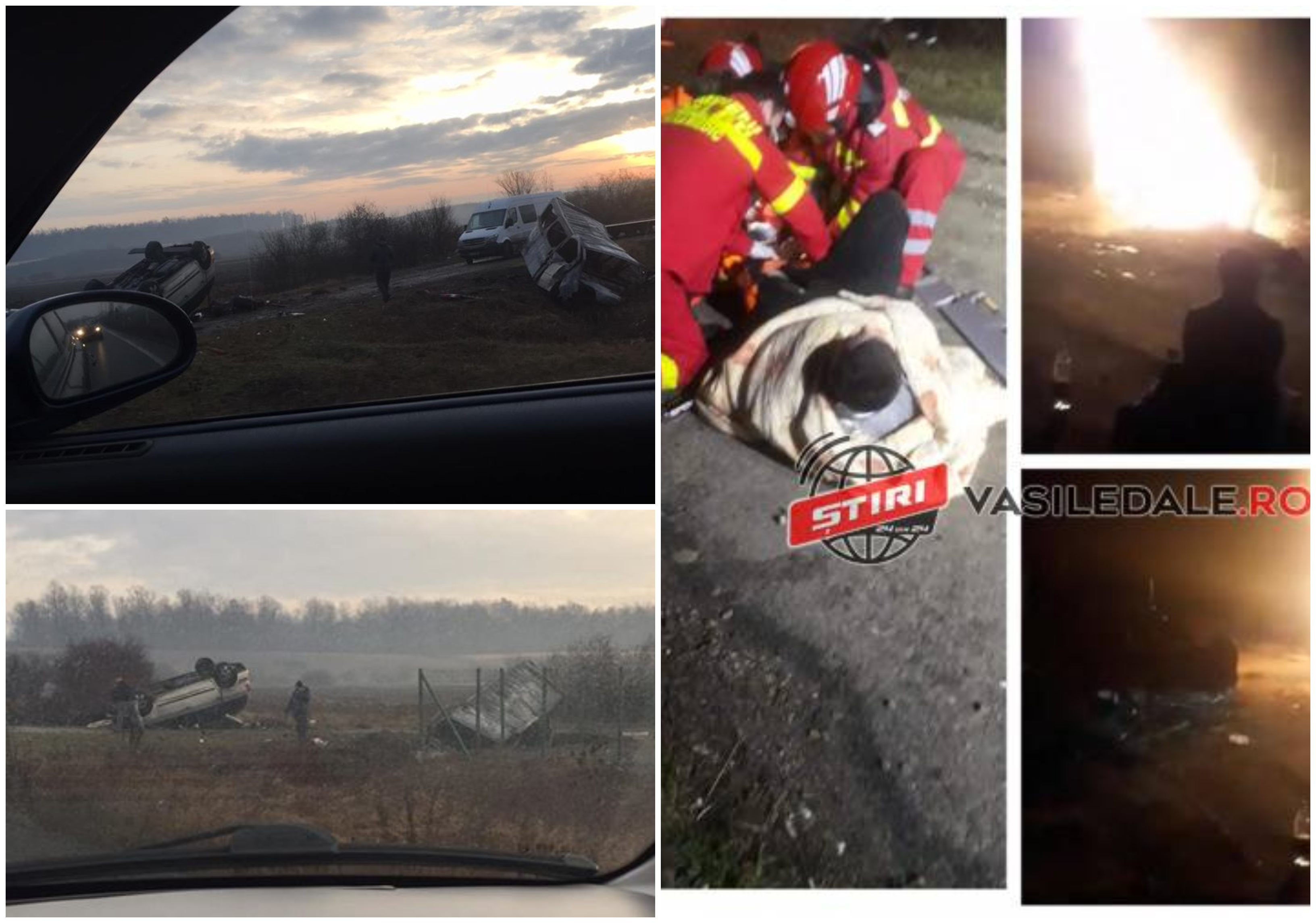 VIDEO. Accident grav pe DN1C. S-a răsturnat cu mașina, care s-a făcut scrum