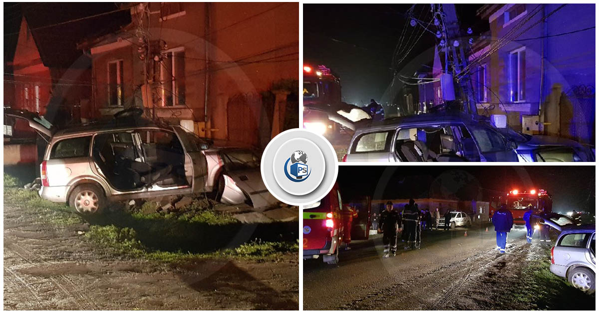 FOTO/VIDEO. Pană de curent în Ambud după o mașină a rupt un stâlp