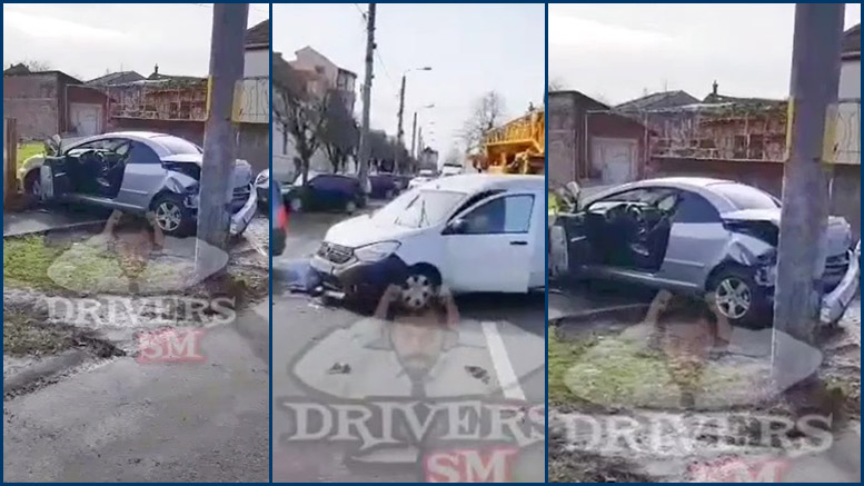 VIDEO. Accident pe B-dul Cloșca. Mașină proiectată într-un gard. L-a spulberat